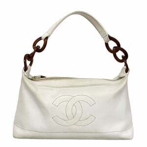 CHANEL White Caviar Leather Shoulder Bag